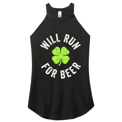 Cute Shamrock Will Run For Beer Funny St. Patricks Day Gift Women's Perfect Tri Rocker Tank