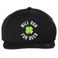 Cute Shamrock Will Run For Beer Funny St. Patricks Day Gift Wool Snapback Cap