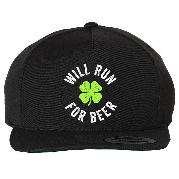 Cute Shamrock Will Run For Beer Funny St. Patricks Day Gift Wool Snapback Cap