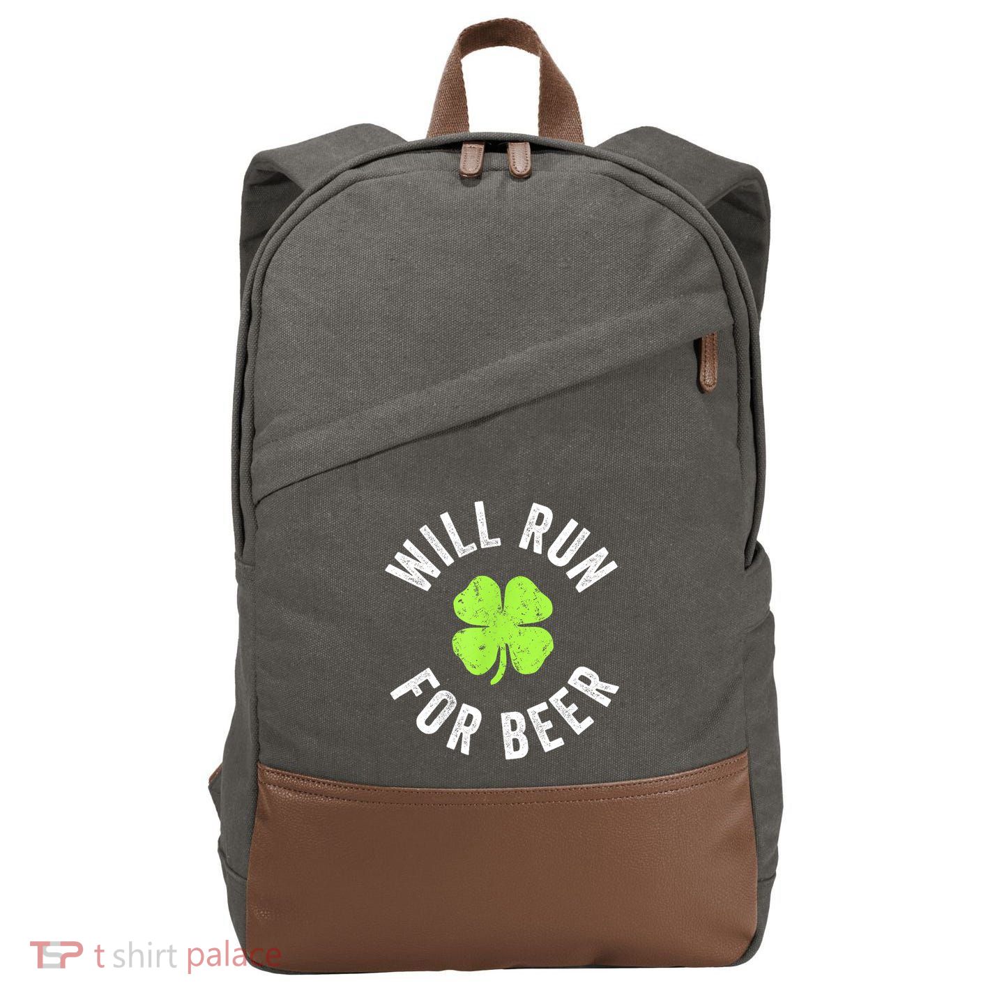 Cute Shamrock Will Run For Beer Funny St. Patricks Day Gift Cotton Canvas Backpack