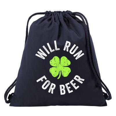 Cute Shamrock Will Run For Beer Funny St. Patricks Day Gift Drawstring Bag