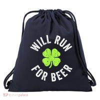 Cute Shamrock Will Run For Beer Funny St. Patricks Day Gift Drawstring Bag