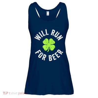 Cute Shamrock Will Run For Beer Funny St. Patricks Day Gift Ladies Essential Flowy Tank