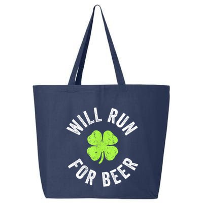 Cute Shamrock Will Run For Beer Funny St. Patricks Day Gift 25L Jumbo Tote