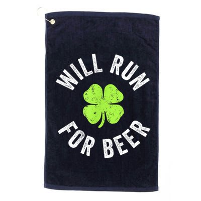 Cute Shamrock Will Run For Beer Funny St. Patricks Day Gift Golf Towel