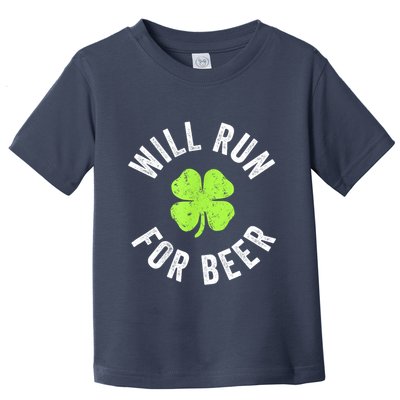 Cute Shamrock Will Run For Beer Funny St. Patricks Day Gift Toddler T-Shirt