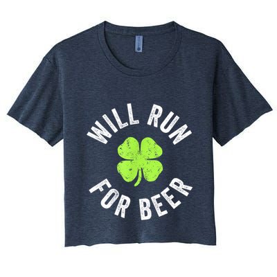 Cute Shamrock Will Run For Beer Funny St. Patricks Day Gift Crop Top
