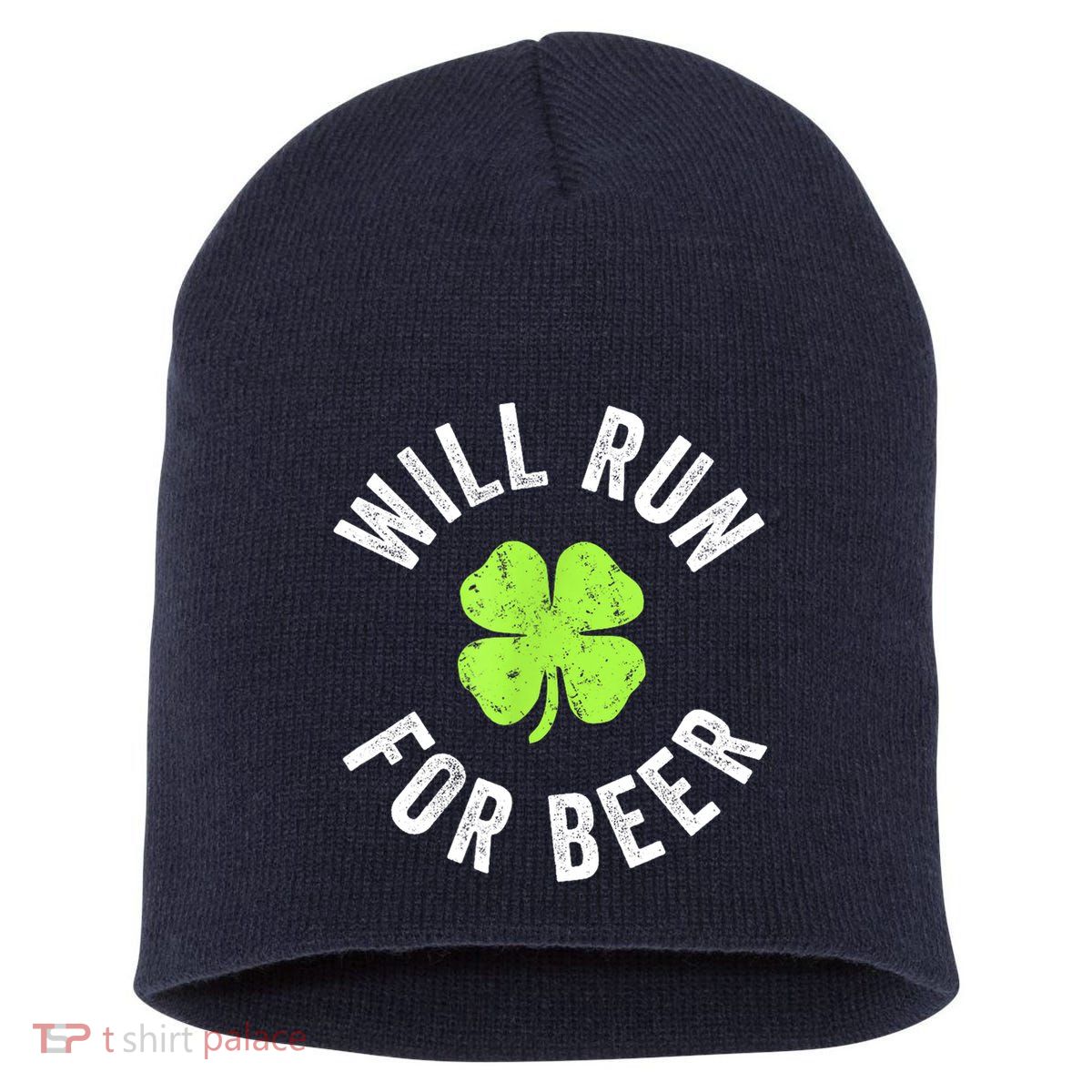 Cute Shamrock Will Run For Beer Funny St. Patricks Day Gift Short Acrylic Beanie