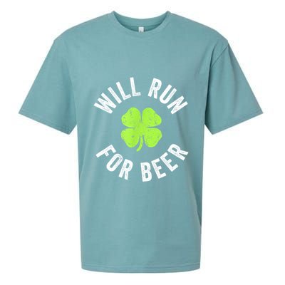Cute Shamrock Will Run For Beer Funny St. Patricks Day Gift Sueded Cloud Jersey T-Shirt