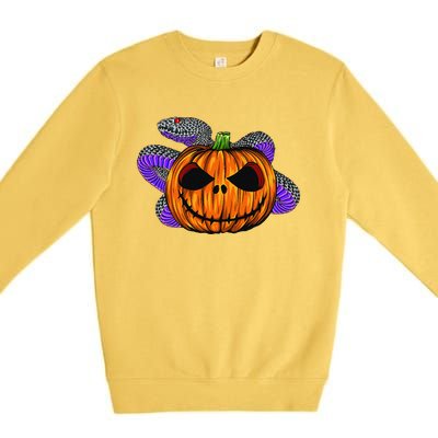 Cool Snake With Spooky Pumpkin Halloween Costume Premium Crewneck Sweatshirt