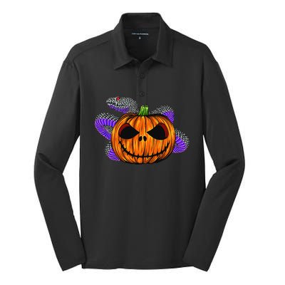 Cool Snake With Spooky Pumpkin Halloween Costume Silk Touch Performance Long Sleeve Polo