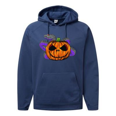 Cool Snake With Spooky Pumpkin Halloween Costume Performance Fleece Hoodie