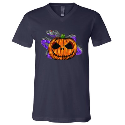 Cool Snake With Spooky Pumpkin Halloween Costume V-Neck T-Shirt