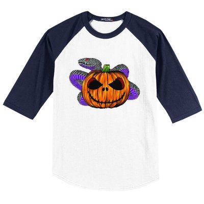 Cool Snake With Spooky Pumpkin Halloween Costume Baseball Sleeve Shirt