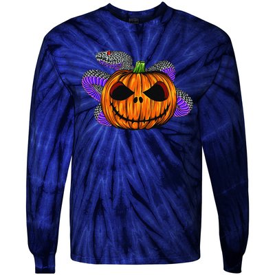 Cool Snake With Spooky Pumpkin Halloween Costume Tie-Dye Long Sleeve Shirt