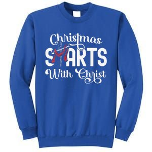 Christmas Starts With Christ Cross Jesus Christian Sweatshirt