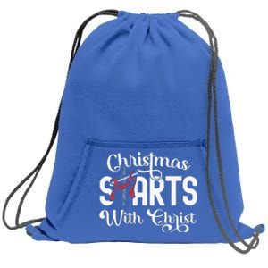 Christmas Starts With Christ Cross Jesus Christian Sweatshirt Cinch Pack Bag