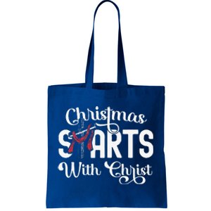 Christmas Starts With Christ Cross Jesus Christian Tote Bag