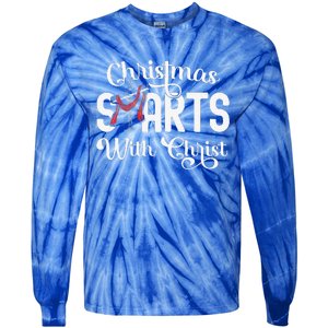 Christmas Starts With Christ Cross Jesus Christian Tie-Dye Long Sleeve Shirt