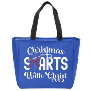 Christmas Starts With Christ Cross Jesus Christian Zip Tote Bag