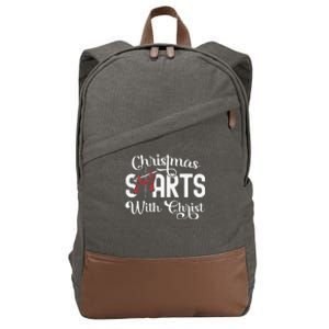 Christmas Starts With Christ Cross Jesus Christian Cotton Canvas Backpack