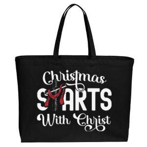 Christmas Starts With Christ Cross Jesus Christian Cotton Canvas Jumbo Tote