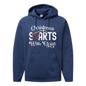 Christmas Starts With Christ Cross Jesus Christian Performance Fleece Hoodie