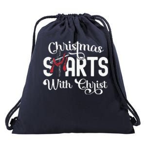 Christmas Starts With Christ Cross Jesus Christian Drawstring Bag