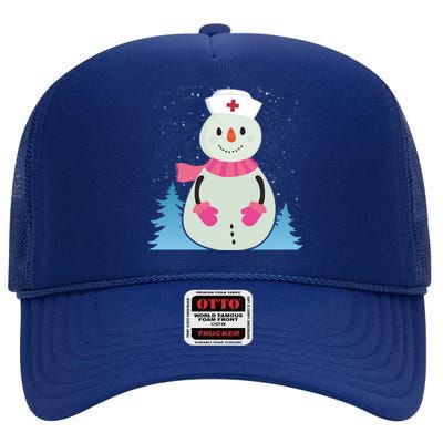 Christmas Snow With Nurse Cap Xmas Nursing Squad Gift High Crown Mesh Back Trucker Hat