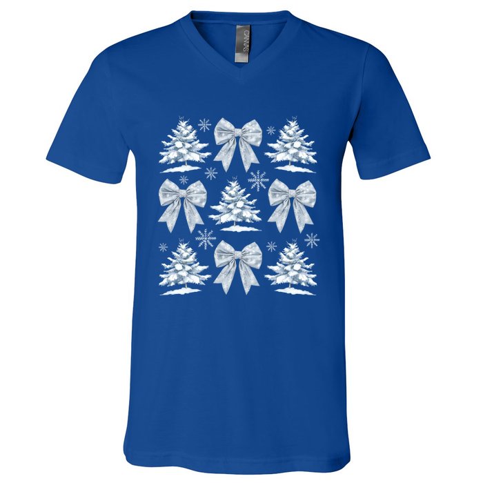 Christmas Snowflake Winter Christmas Coquette Bow Christmas Gift V-Neck T-Shirt