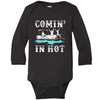 Comin In Hot Funny Pontoon Boat River Lake Boating Gift Idea Baby Long Sleeve Bodysuit