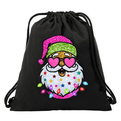 Cute Santa With Sunglasses Bling Bling Funny Christmas Drawstring Bag