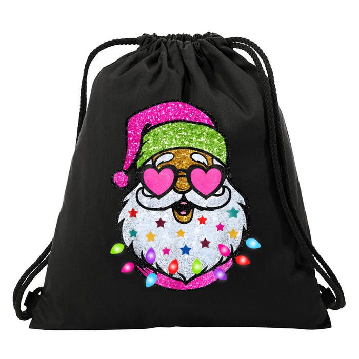 Cute Santa With Sunglasses Bling Bling Funny Christmas Drawstring Bag