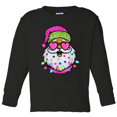 Cute Santa With Sunglasses Bling Bling Funny Christmas Toddler Long Sleeve Shirt