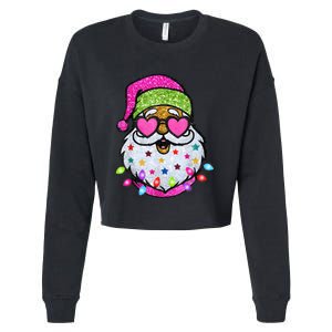 Cute Santa With Sunglasses Bling Bling Funny Christmas Cropped Pullover Crew