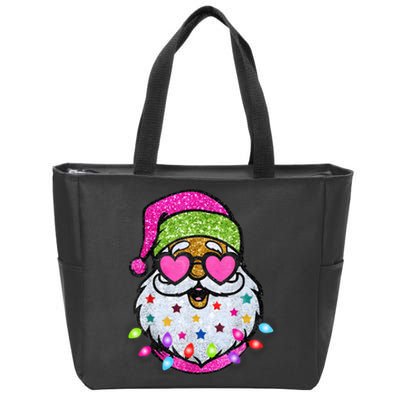 Cute Santa With Sunglasses Bling Bling Funny Christmas Zip Tote Bag