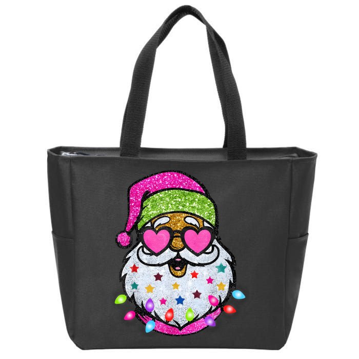 Cute Santa With Sunglasses Bling Bling Funny Christmas Zip Tote Bag