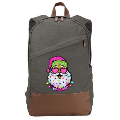 Cute Santa With Sunglasses Bling Bling Funny Christmas Cotton Canvas Backpack