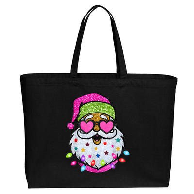 Cute Santa With Sunglasses Bling Bling Funny Christmas Cotton Canvas Jumbo Tote