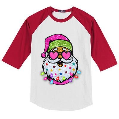 Cute Santa With Sunglasses Bling Bling Funny Christmas Kids Colorblock Raglan Jersey