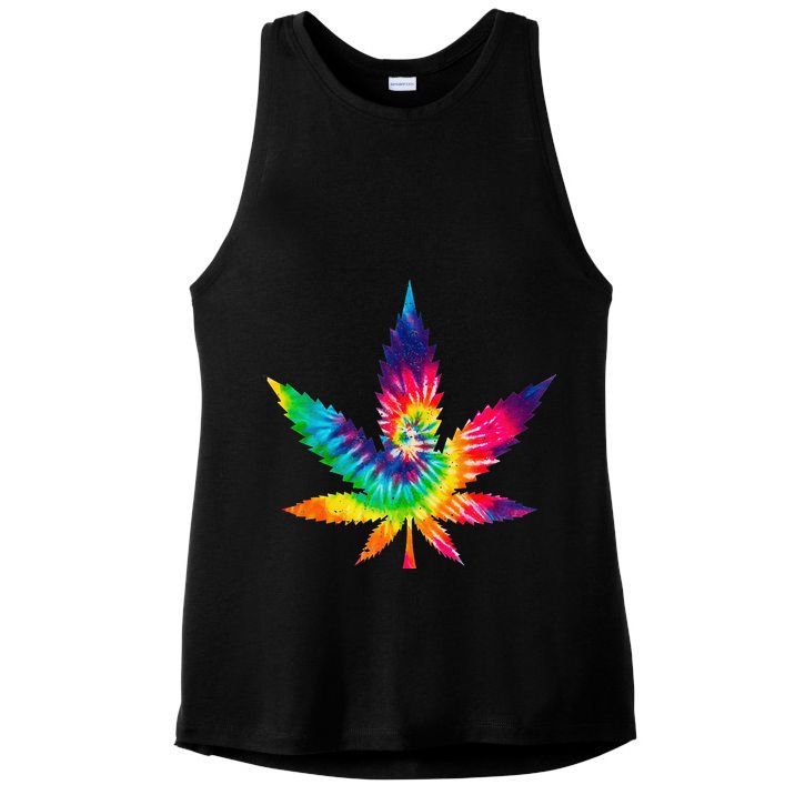 Cannabis Smoke Weed Tie Dye Hippie 420 Marijuana Stoner Tank Top Ladies PosiCharge Tri-Blend Wicking Tank