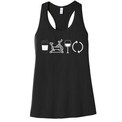 Coffee Spin Wine Repeat Funny Spinning Class Workout Gym Women's Racerback Tank