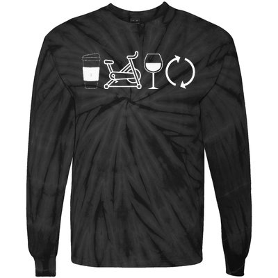 Coffee Spin Wine Repeat Funny Spinning Class Workout Gym Tie-Dye Long Sleeve Shirt