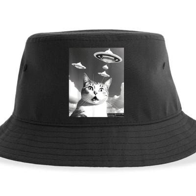 Cat Selfie With Alien UFO Spaceship Funny Cat Lovers Sustainable Bucket Hat