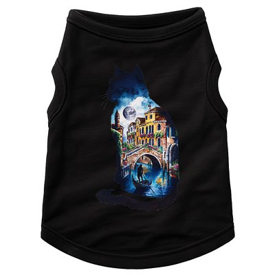 Cat Silhouette Watercolor Venice At Night Doggie Tank