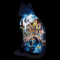Cat Silhouette Watercolor Venice At Night Sweatshirt