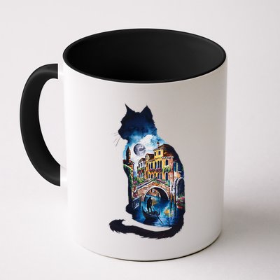 Cat Silhouette Watercolor Venice At Night Mug