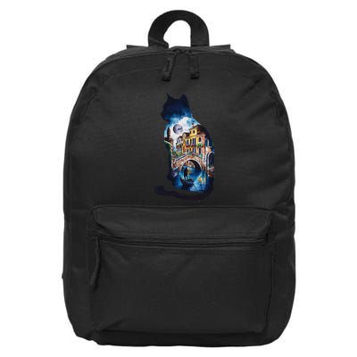 Cat Silhouette Watercolor Venice At Night 16 in Basic Backpack