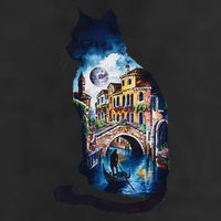 Cat Silhouette Watercolor Venice At Night Hat