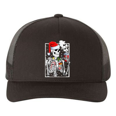 Christmas Skeleton With Smiling Skull Drinking Coffee Latte  Yupoong Adult 5-Panel Trucker Hat